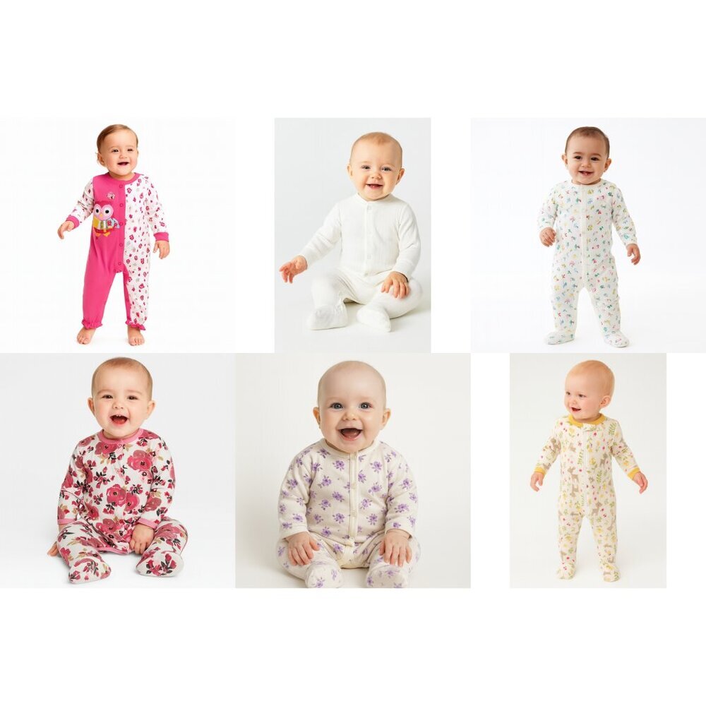 6-Pack Baby Girls Footed Sleepers – Size 3-6 Months – MIXED Brands